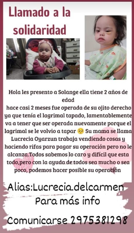 Campaña solidaria por Solange una beba de 2 años